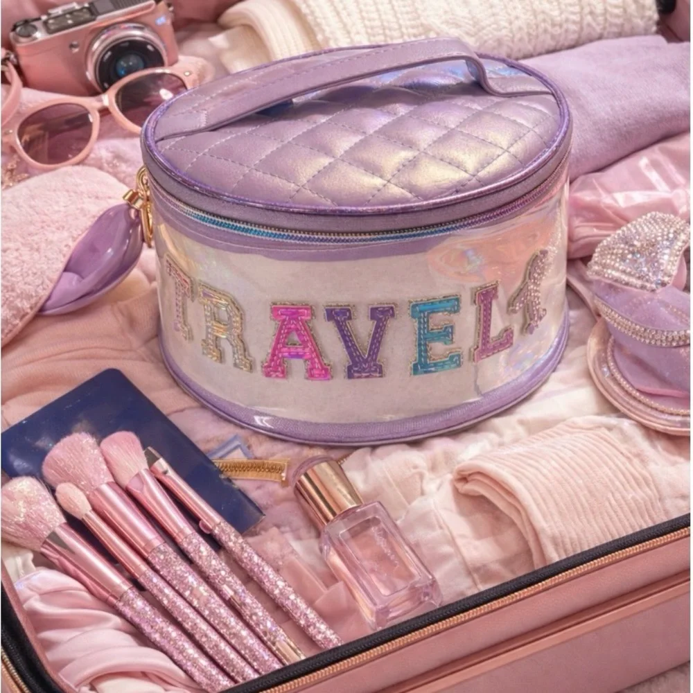 Travel Glam Iridescent Clear Holographic Cosmetic Makeup Bag NWT